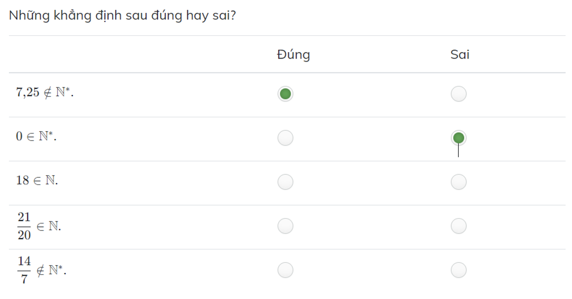 Câu hỏi đúng sai