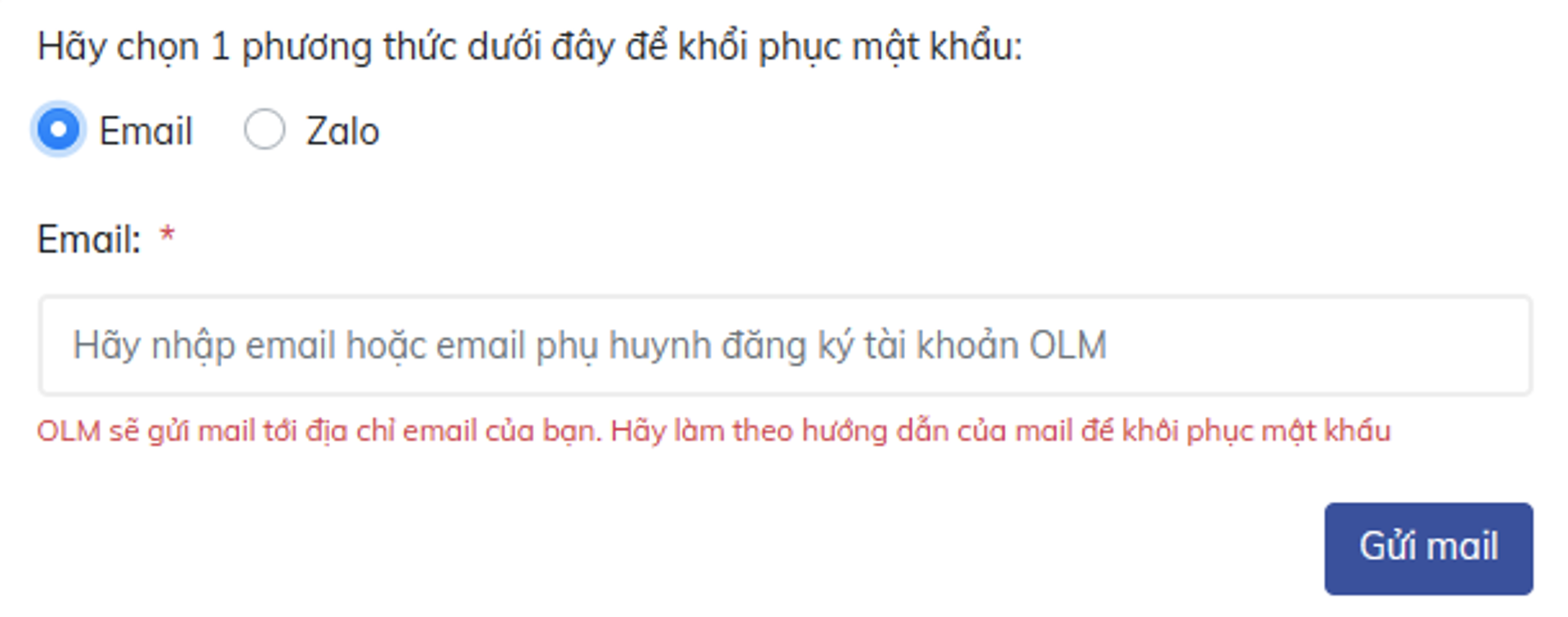 Quên tài khoản trên OLM