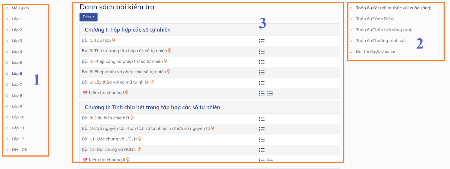 Tìm kiếm đề thi trên OLM