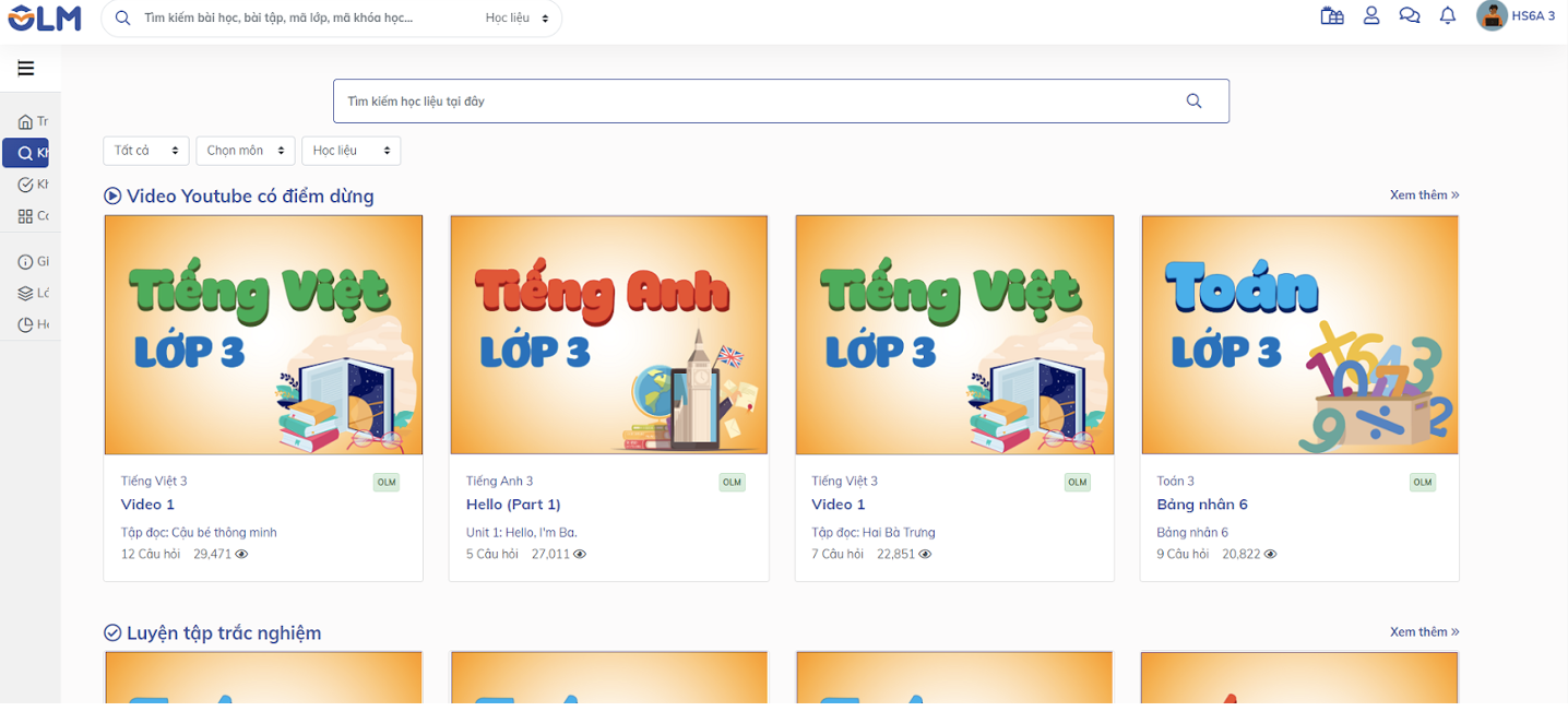 Tìm kiếm khoá học trên OLM