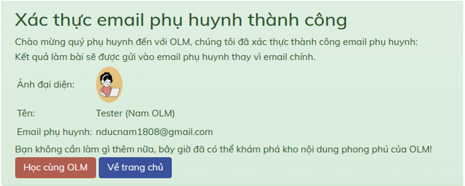 Xác thực email, số điện thoại trên OLM