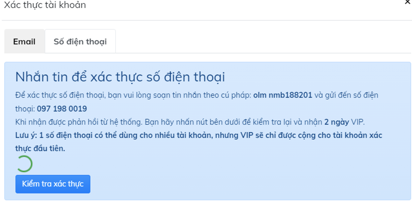 Xác thực email, số điện thoại trên OLM