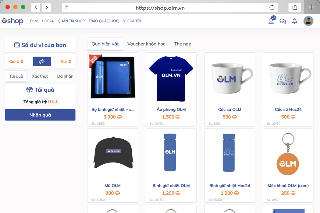 Nhận quà từ OLM SHOP